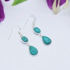 Solid Turquoise 925 Sterling Silver Pear Shape Dangle Earrings For Women