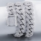 12mm Full Iced Cz Out Cuban Link Bracelet Chain 14k white Gold Stainless Steel