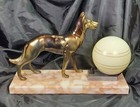 French Antique Lamp Art Deco Shepherd Dog Bronze Vintage Statue Table Marble