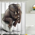 4pcs Elephant Shower Curtain Bathroom Rug Bath Mat Non-slip Toilet Lid Cover Set