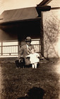 Vintage Old Antique Outdoor Photo Picture Family Man Father Baby Pet Dog House