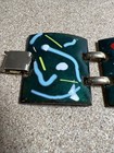 Vintage Mcm Bracelet Enamel On Copper 1 75  Wide 4 Panel Modern Green Artisan