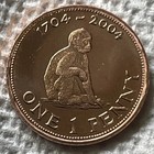2004 Gibraltar 1 Penny Coin Commemorative Barbary Macaque Monkey Animal Wildlife