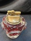 Murano Sommerso Controlled Bubble Art Glass  Table Cigarette Lighter Red W Brass