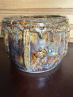Vintage Signed Lc Drip Glaze Ceramic Planter Pot Studio Boho Mcm