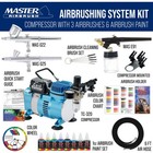 Master 3 Airbrush  Air Compressor   Hose Kit  6 Primary Colors Acrylic Paint Set
