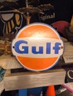 Vintage Gulf Oil Porcelain Metal Sign Gas Service Station Petroliana Advertising