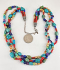 925 Sterling Silver Turquoise Coral Multi Stone Necklace 20  - 23  Long