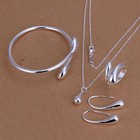 Women Fashion Jewelry 925 Silver Plated Bracelet Necklace Ring Earrings Set 16-6