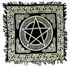 Pentagram Gold On Black 18 x18  Fringed Altar Cloth 