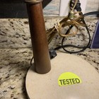      Mid-century Danish Modern Vintage Fiberglass Shade Brass Look Arm Desk Lamp