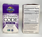 2 Pack Garden Of Life Vitamin Code Raw Zinc 30mg - 120 Capsules  exp 10 2028 