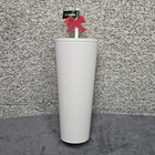 Starbucks White Plastic Tumbler With Straw 24 Oz Logo Holiday Bow Lid Cold Cup