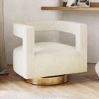 Swivel Accent Chair With Gold Base Wood Frame  ivory black yellow 