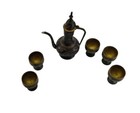Vintage Brass Etched Turkish Coffee Set Pot And 5 Cups