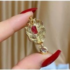 3 00ct Oval Cut Lab Created Pink Ruby Women s Brooch Pin 14k Yellow Gold Finish