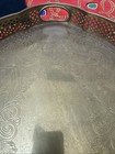 Vintage Brass Serving Tray Heavy Large Decorative Ornate Etched Footed Handles