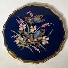 Stratton Enameled Blue Floral With Butterfly Compact Gold Tone Vintage