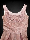 Vintage 1950s Pink Lace Cocktail Dress Pearl Rhinestone Tulle Full Skirt Party X