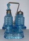 Victorian Daisy And Button Blue Glass Condiment Set