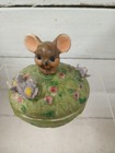 Vintage Small Mouse Trinket Jewelry Box  Porcelain  Kitsch Funny Cute  
