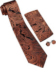 Mens Tie Set Paisley Silk Necktie With Pocket Square Cufflinks   Woven Jacquard