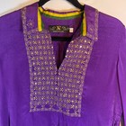 Nazila Couture Purple Viscose Tunic Blouse L Gold Embroidery Bell Sleeve Nwot