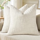 Summer Cream White Chenille Throw Pillow Covers 18x18 Set Of 2 Textured Cozy    