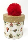Punch Studio Keepsake Cylinder Christmas Box Santa Diamond W  Pom Pom 29756