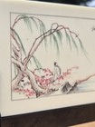 Vintage Asian Chinese Famille Chinoiserie Hand Painted Panel Plaque W Stand