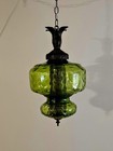 Vintage Green Glass Rippled Falkenstein Hanging Light Swag Lamp Retro Diffuser 