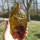 Olive Amber Eagle Cornucopia Pint Keene Historical Whiskey Flask 1830s Original