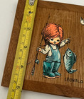 Vintage Kid Fishing Leonard Hand Painted Wood Decor - Pre-owned