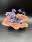 Brutalist Metal copper Flower Sculpture On Stone Rock Base Vintage Mcm