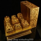 17 6  Old Tibet Bronze 24k Gold Gilt Dynasty Dragon Beast Imperial Jade Seal Set