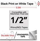 5pk Vinyl Label Tape 18444 12mm Black   White For Dymo Rhino 3000 4200 5200 6000