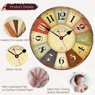 14 Inch Wooden Wall Clock Retro Rustic Style Silent Non-ticking Colorful