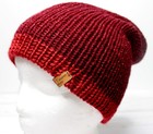 Hand Crocheted Red Glittery Yarn Hat  Double Sided   Reversable Use