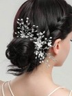 Metal Flower 2 Pc Hairpin Set  Wedding Rhinestone Crystal Large Floral Hair Pins