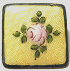 Antique Button Guilloche Enamel H Painted Rose W Metal Shank Square About 3 4 