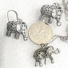 Elephant Jewelry Set Necklace Dangle Earrings Silver Tone Filigree Safari Zoo 3d