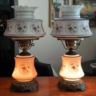 Vtg 21  Quoizel 3 Way  abigail Adams  Milk Glass Hurricane Lamps Matched Pair