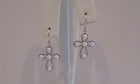 925 Sterling Silver Ladies Cross Drop dangle Earrings W   White Pearls