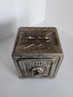 Vtg Antique Nickle Plated Cast Iron Coin Deposit Combination Still Bank Safe 