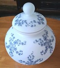Mid Century Italian Satin Glass Urn Blue Flowers Mint Large
