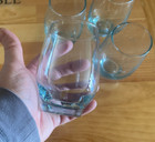 Lot 4 Blue Tinted Clear Glass Stemless Wine Glasses Drink Tumblers