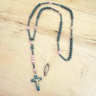 Prayer Beads Rosary Hematite Pink Cross Crucifix Catholic Gold Tone