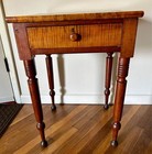 Antique Cherry   Birdseye   Curly Tiger Maple  One Drawer Stand Hand Turned Legs