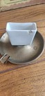Vintage Brass Ashtry With Pocelain Match Holder 