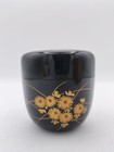 Japanese Tea Caddy Container C614 Black Natsume Chrysanthemum Makie Yosai Okamot
